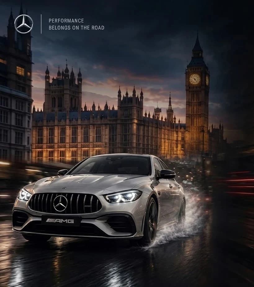 Jaguar-AMG driving through London at dusk