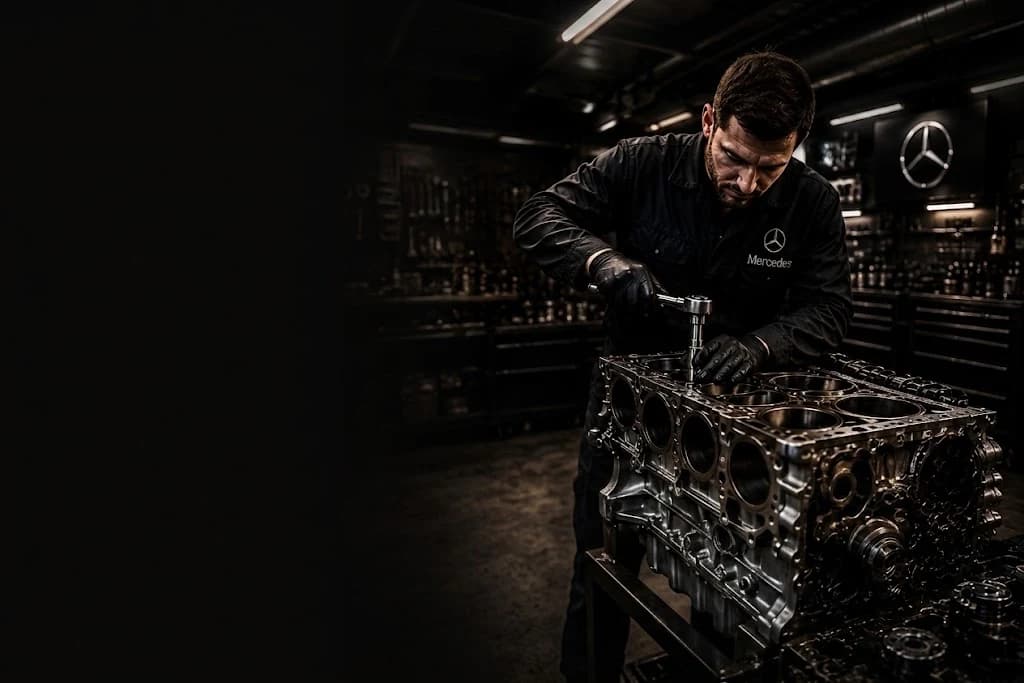 Jaguar technician rebuilding an engine block