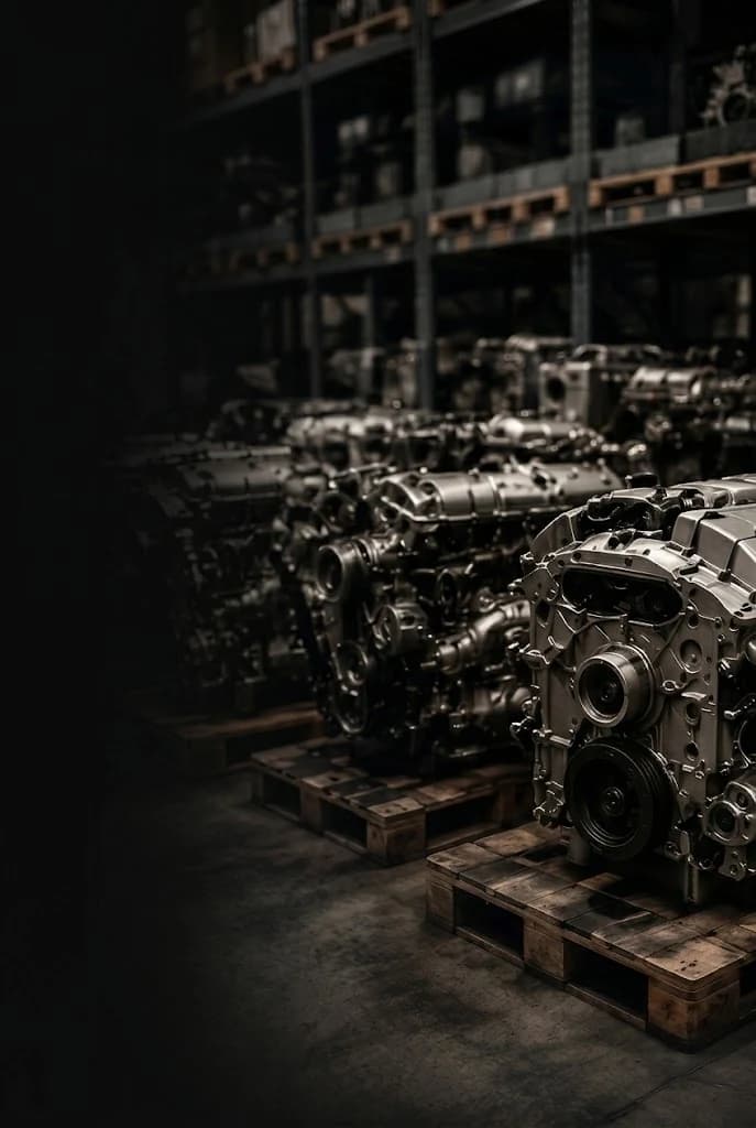 Racked Jaguar replacement engines in storage
